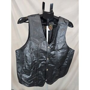 Genuine Leather By Manzoor Vest‎ Black Biker Wear Size 46 Patch Ready